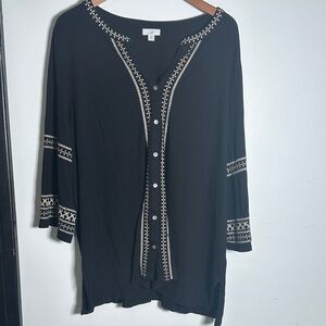 J.Jill Black Embroidered Tunic Top Women’s 2X Boho Plus Size